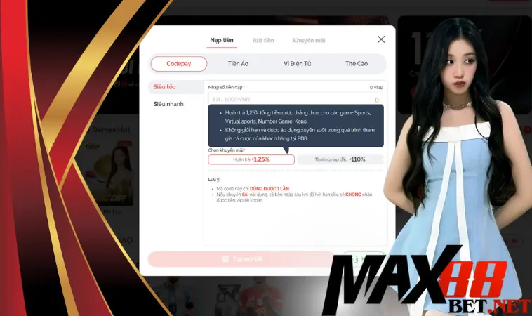 Max88 hoàn trả 1,25% không giới hạn vòng cược Max88 hoàn trả 1,25% không giới hạn vòng cược