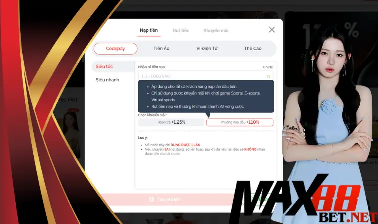 Max88 khuyến mãi nạp đầu thưởng 110% có điều kiện gì? Max88 khuyến mãi nạp đầu thưởng 110% có điều kiện gì?